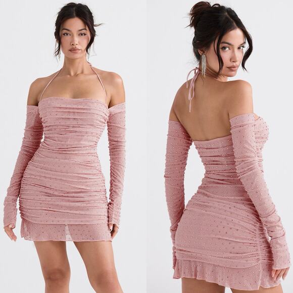 NEW House of CB Estella Soft Pink Crystallised Dress Size Medium